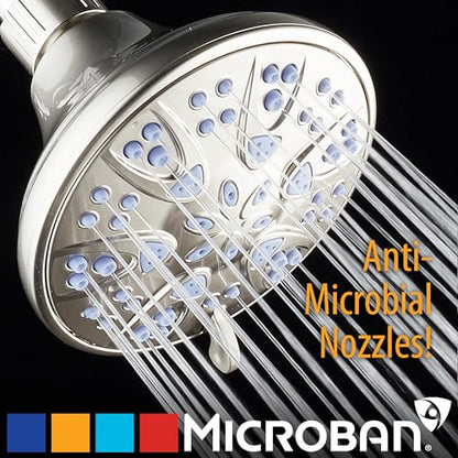 AquaDance Antimicrobial – Anti-Clog High-Pressure 6-Setting Shower Head with Microban Nozzle Protection from Growth of Mold, Mildew & Bacteria for Stronger Shower! 4" Sunset Blue - color: Satin Nickel / Sunset Blue Jets, style: 2.5 Gallons Per Minute