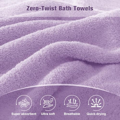 COZYART Bath Towel Set 6 PCS, Luxury Lavender 100% Turkish Cotton 650GSM | Soft Absorbent Quick Dry, OEKO‑Tex 100 Cert. Zero Twist Ring Spun Cotton, Plush Fluffy, Breathable Hotel Quality Towels Set - color: Lavender