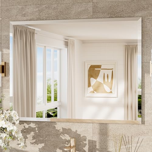 40x30 Frameless Mirror Bathroom Rectangle, Bathroom Vanity Mirror Beveled with 1" Beveled Edge, Shatterproof Farmhouse Mirrored Wall Mounted for Living Room, Entryway, Restroom - size: 30"L x 40"W, style: Beveled