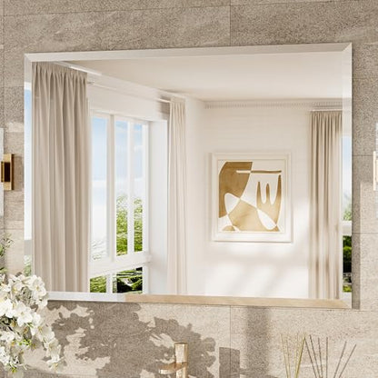 40x30 Frameless Mirror Bathroom Rectangle, Bathroom Vanity Mirror Beveled with 1" Beveled Edge, Shatterproof Farmhouse Mirrored Wall Mounted for Living Room, Entryway, Restroom - size: 30"L x 40"W, style: Beveled