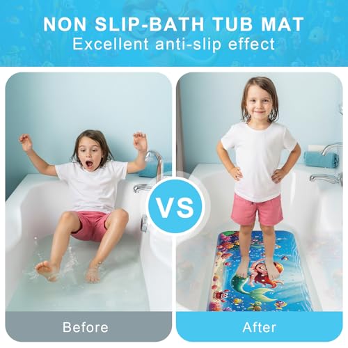 Upgrade Cartoon Baby Bath Mat Non Slip - 40"x16" Extra Long Bathtub Mat for Baby Eco Friendly Durable Bath Mat for Tub Non Slip Kids Tub Mat with Suction Cups, Machine Washable and No Fading, Mermaid - color: B-mermaid