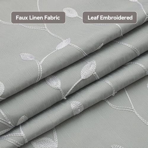 Embroidered Leaf Farmhouse Shower Curtain,Faux Linen,72Wx72L,Grey | Boho Modern Shower Curtain Set, Washable & Waterproof Fabric, Floral Shower Curtains for Bathroom with Hooks - color: Grey