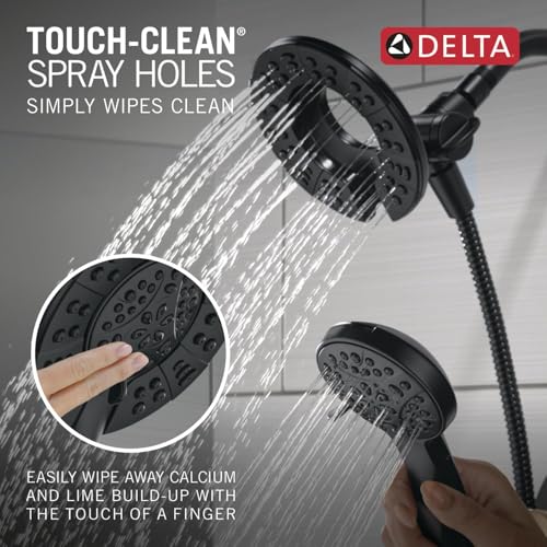 Delta Faucet Albion 14 Series Single-Handle Shower Faucet, Black/Gold Shower Trim Kit with In2ition 2-in-1 Dual Hand Held Shower Head, Matte Black/Champagne Bronze T142855-GZ-I (Valve Not Included) - color: Matte Black & Champagne Bronze