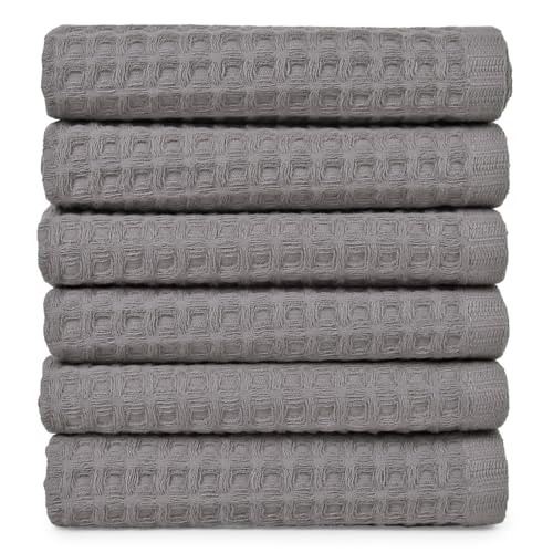 Cleanbear Gray Waffle Wash Cloths 6 Pack Quick Dry for Bathroom Travel | 100% Cotton 13x13 Inches Soft Absorbent Washcloths for Face Body Guest Bathroom Gym Bag Modern Life - color: Gray