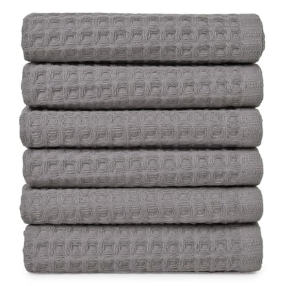 Cleanbear Gray Waffle Wash Cloths 6 Pack Quick Dry for Bathroom Travel | 100% Cotton 13x13 Inches Soft Absorbent Washcloths for Face Body Guest Bathroom Gym Bag Modern Life - color: Gray