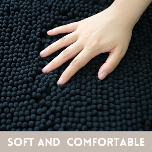 Bathroom Rugs Chenille, Extra Thick and Absorbent, Non-Slip, Machine Washable, Dry Quckily, Soft Cozy Plush, Used Under Shower Bathtub and Sink, Bath mat Sets Black - color: Black, size: 20 x 32 inch + 20 x 20 inch (U-Shape)
