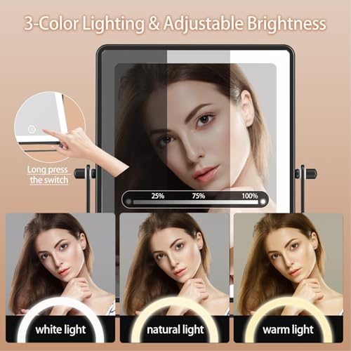FASCINATE 8.7" 5000mAh Rechargeable Wall Mounted Makeup Mirror (Black) | Double Sided Touch Switch 1X 30X Rectangle Magnifying Mirror with Light, 3 Color Setting, Extended Arm 360° Swivel Foldable - color: Black a