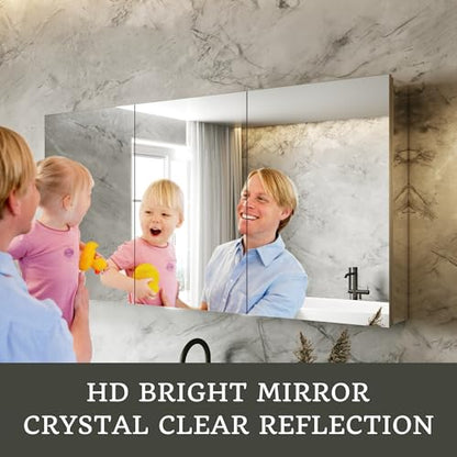 48 x 24 in Medicine Cabinet with Mirror and Side Panels, Silver | Surface or Recessed Medicine Cabinet Mirror with Storage, Adjustable Shelves, Aluminum Alloy Frame, Assembly Required - size: 48''x24''