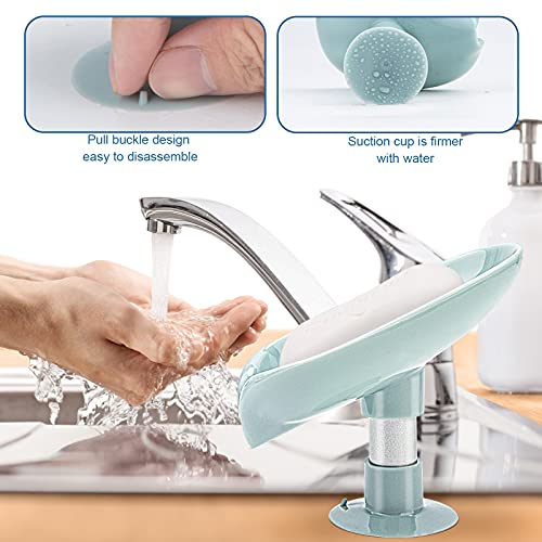 2 Pack Soap Holder Leaf-Shape Self Draining Soap Dish Holder, Not Punched Easy Clean Bar Soap Holder, with Suction Cup Soap Dish Suitable for Shower, Bathroom, Kitchen Sink (Grey + Green) - color: Grey + Green