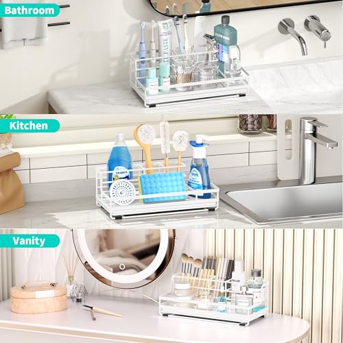 HapiRm Toothbrush Holders for Bathroom - 5 Partitions Bathroom Counter Organizer with Instant Drying Stone, Stainless Steel Countertop Storage Electric Toothbrush Toothpaste Holder - White - color: White