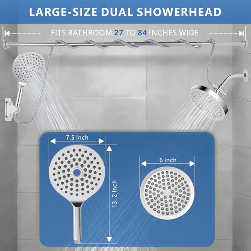 Dual Shower Head for Couples, 6" Fixed Rain Showerhead with 7.5" Large Handheld Shower Double Set, Renter-Friendly, Tandem Shower, SPA-Like, Gift for Women Men, Chrome - color: Chrome