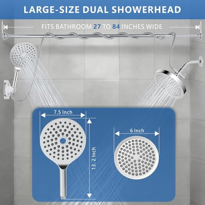 Dual Shower Head for Couples, 6" Fixed Rain Showerhead with 7.5" Large Handheld Shower Double Set, Renter-Friendly, Tandem Shower, SPA-Like, Gift for Women Men, Chrome - color: Chrome