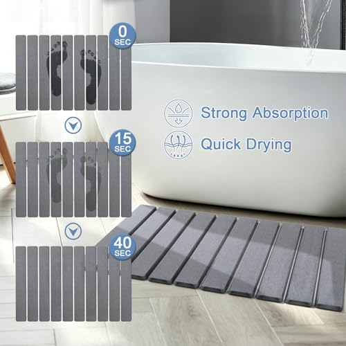 Dish Drying Mat, Stone Drying Mat for Kitchen Counter, Stone Bath Mat, Grey | Water Absorbing Diatomaceous Earth Drying Stone for Kitchen Counter, Bath Stone Mat, Kitchen Dish Drying Stone Mat, 24"×16" - color: Gray
