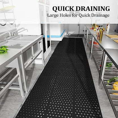 ROVSUN Rubber Floor Mat with Holes, 3x20 FT Hollow Large Mat Roll, Anti-Fatigue/Non-Slip Drainage Mat, for Industrial Kitchen Restaurant Bar Bathroom, Indoor/Outdoor - size: 36x236 in.(3x20 ft)