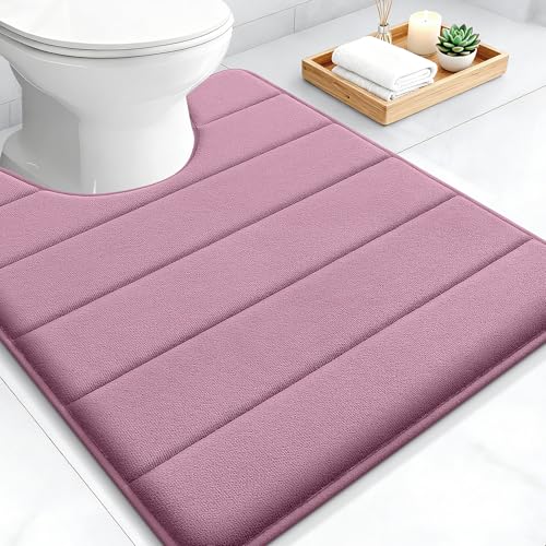 OLANLY Memory Foam Toilet Rugs U Shaped 24x20, Super Soft and Absorbent | Deep Plum, Quick Dry Commode Contour Bath Rugs, Machine Washable Toilet Mat, Comfortable Bathmat Carpet for Bathroom Floor - color: Deep Plum, size: 24" X 20" Contour Rug