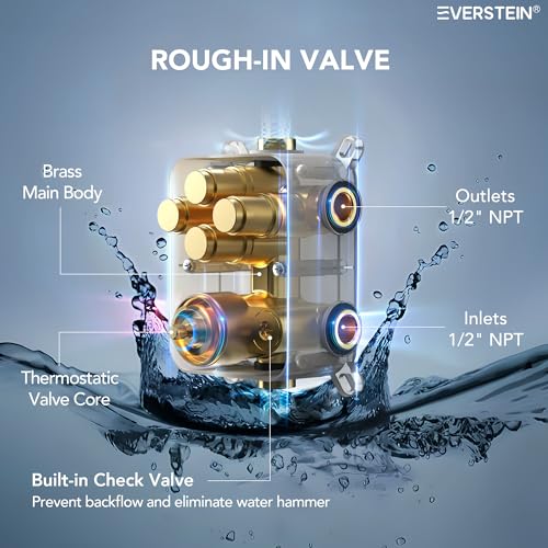 12" High-Pressure Rainfall Shower Faucet with Valve for Bathroom, Dual Rainfall Shower Head System with 6 Body Jets, Rough in-Valve (Brushed Gold) | High-Pressure, Dual 12" Rainfall Shower Head System, 6 Body Jets, Rough in-Valve - color: Brushed Gold