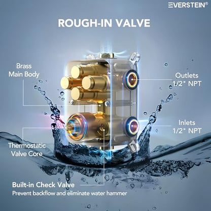 12" High-Pressure Rainfall Shower Faucet with Valve for Bathroom, Dual Rainfall Shower Head System with 6 Body Jets, Rough in-Valve (Brushed Gold) | High-Pressure, Dual 12" Rainfall Shower Head System, 6 Body Jets, Rough in-Valve - color: Brushed Gold
