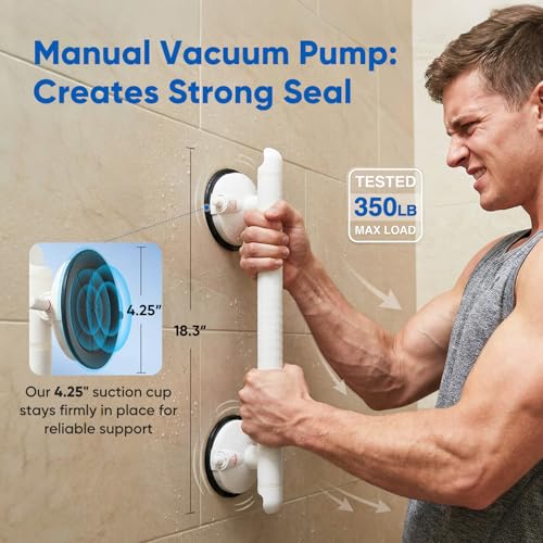 Foxrino 18.3" Suction Grab Bars for Shower, Visual Red Lock, 350LBS No-Drill Bathroom Safety Handle for Seniors, Elderly & Pregnancy, 2 Pack - size: 18.3"