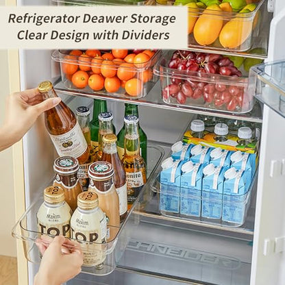 Roll-Out Refrigerator Organizers and Storage, 3 Pack Drawer Fridge Bins | Rolling Fridge Caddy, Silicone Wheels, Adjustable Dividers, Plastic Refrigerator Tray, for Fridge, Pantry, Bathroom & Kitchen - size: 3pack