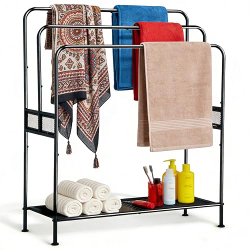 44" Extra Large Free Standing Towel Rack,3 Tier Outdoor Pool Towel Holder | Versatile Blanket and Quilt Rack Stand for Living Room, Bathroom, Bedroom, Beach, Hot Tub, Gym and Pool Area Outside - size: 3 Tier-Pro