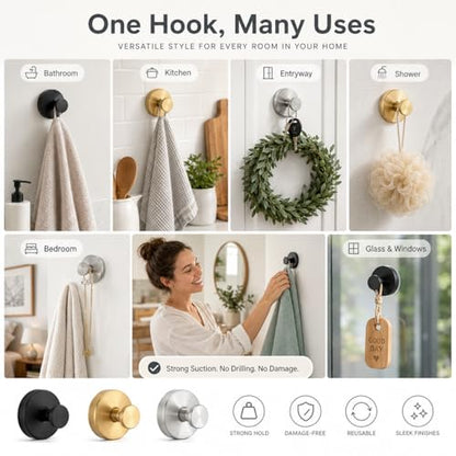 Suction Cup Hooks Removable Shower Hooks, 4Pcs Metal Towel Hooks for Bathroom Window Glass Wall Door Can Hang Various Towels Bath Towels Keychains, Black Front Door Wreath Hangers, No-Drill Waterproof - color: Black