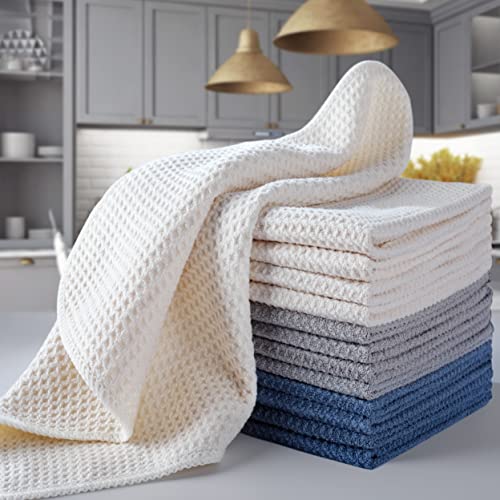 POLYTE Premium Microfiber Kitchen Dish Cloth Waffle Weave 12 Pack (12x12 in, Dark Blue, Gray, Off White) | Lint Free, Quick Dry - color: Dark Blue, Gray, Off White, size: 12x12 in