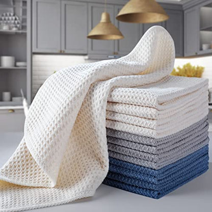 POLYTE Premium Microfiber Kitchen Dish Cloth Waffle Weave 12 Pack (12x12 in, Dark Blue, Gray, Off White) | Lint Free, Quick Dry - color: Dark Blue, Gray, Off White, size: 12x12 in
