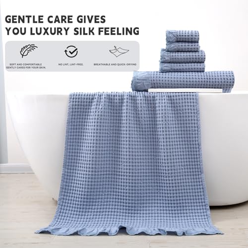 Luxury 100% Cotton Towel Set – 8 Piece Bathroom Towel Set (2 Bath Towels, 2 Hand Towels, 4 Washcloths) – Soft & Absorbent Towels for Bathroom (Blue) - color: Blue