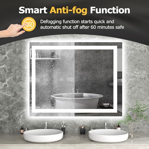 Hivone 40"X32" LED Bathroom Mirror with Lights, Anti-Fog, Dimmable, Backlit + Front Lit, Smart Bathroom Vanity Mirror, Memory Function, Shatterproof, Tempered Glass (Horizontal/Vertical) - size: 32"L x 40"W
