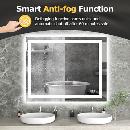 Hivone 40"X32" LED Bathroom Mirror with Lights, Anti-Fog, Dimmable, Backlit + Front Lit, Smart Bathroom Vanity Mirror, Memory Function, Shatterproof, Tempered Glass (Horizontal/Vertical) - size: 32"L x 40"W