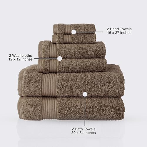CTT - Luxury 6 Piece Towel Set, 100% Turkish Cotton, Quick Drying, Highly Absorbent & Comfy, Includes 2 Bath Towels, 2 Hand Towels & 2 Washcloths | (Deep Taupe) - color: Deep Taupe, size: 6-Piece Towel Set
