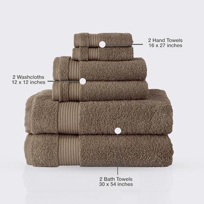 CTT - Luxury 6 Piece Towel Set, 100% Turkish Cotton, Quick Drying, Highly Absorbent & Comfy, Includes 2 Bath Towels, 2 Hand Towels & 2 Washcloths | (Deep Taupe) - color: Deep Taupe, size: 6-Piece Towel Set