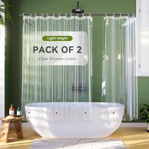 2 Pack Short Shower Curtain Liner 60 inch Length – Clear Waterproof PEVA Bath Curtain Liner with 3 Stronger Magnets, Lightweight Short Shower Liner for Low Tub, Small Bathroom, 72x60 Inch - color: Clear, size: 72"W x 60"L (Pack of 2)