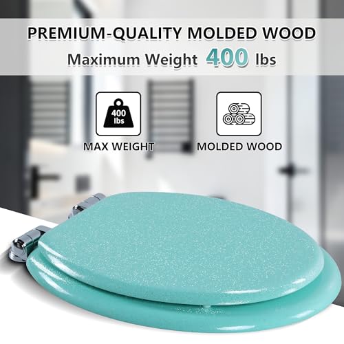 Angol Shiold Glitter Toilet Seat Molded Wood Round Toilet Seat with Quietly Close and Quick Release Hinges, Easy to Clean also Easy to Install (Round 16.5'', Green) - color: Green, size: Round 16.5‘’