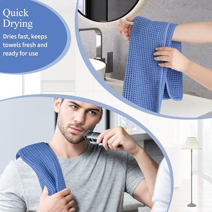Microfiber Waffle Hand Towels, 2 Pieces, Soft, Absorbent, Fast Drying, Lint Free 430 GSM (Dark Blue) - color: Dark Blue