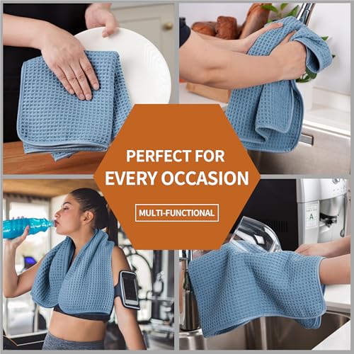 Microfiber Waffle Hand Towels, 2 Pieces, Soft, Absorbent, Fast Drying, Lint Free 430 GSM (Blue) - color: Blue