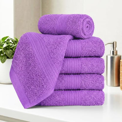 100% Cotton Washcloths 12x12 Inches, 600 GSM, Soft & Absorbent, Durable, Set of 5, Purple - color: Purple, size: Washcloth Set of 5