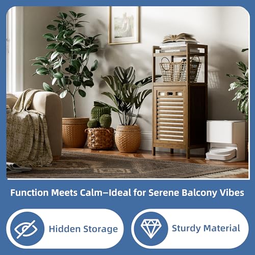 HITNET Bamboo Tilt Out Laundry Hamper, Bathroom Storage Cabinet with Hidden Removable Basket and 2 Open Shelves, Space Saving Bamboo Storage for Clothes, Towels and Toys, Walnut - color: Walnut