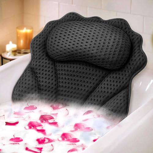 Bath Pillow RUVINCE Ergonomic Luxury Bathtub Pillow with Head,Neck, Shoulder and Back Support, 4D Bath Pillows for tub with 6 Powerful Suction Cups, Fits All Bathtub, Spa Tub, Hot Jacuzzi (Black) - color: Black
