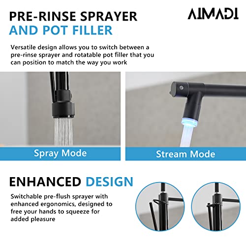 AIMADI Kitchen Faucet Black,Black Stainless Steel Kitchen Faucet | with Pull Down Sprayer,Single Handle Faucet for Kitchen Sink with LED Light - color: Black Nickel, style: with LED Sprayer