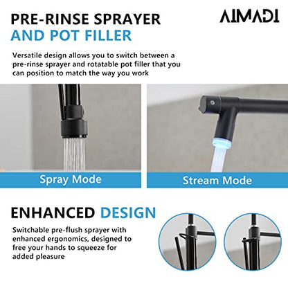 AIMADI Kitchen Faucet Black,Black Stainless Steel Kitchen Faucet | with Pull Down Sprayer,Single Handle Faucet for Kitchen Sink with LED Light - color: Black Nickel, style: with LED Sprayer