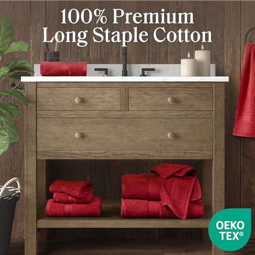 Madison Park 800GSM 100% Cotton Bathroom Bath Towel Set of 8, Bright Red | Long Staple, Highly Absorbent, Durable Hotel Spa Quality, Quick Dry, Double Stitched Hems, Lint Reducing, OEKO-TEX Certified - color: Bright Red, size: Multi-Sizes