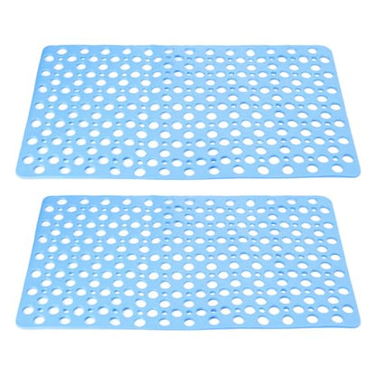 HARFINGTON 2pcs Nonslip Bathtub Mat 29.5"x17" TPE Anti-Slip Washable Tub Shower Mats with Suction Cups and Drain Holes for Bathroom Kitchen Bathtub Treads Stairs, Blue