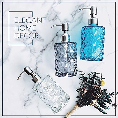 JASAI 12 Oz Diamond Design Soap Dispenser with Rust Proof Soap Pump | Kitchen Soap Dispenser for Bathroom, Hand Soap, Dish Soap (Clear Blue). - color: Blue
