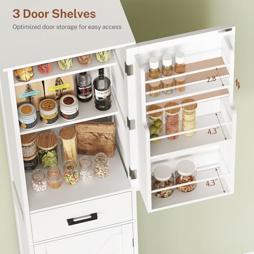Tall Storage Cabinet with 3 Door Shelves & 1 Drawer, Narrow Kitchen Pantry Cabinet for Living Room, Bathroom, Entryway, White - color: White