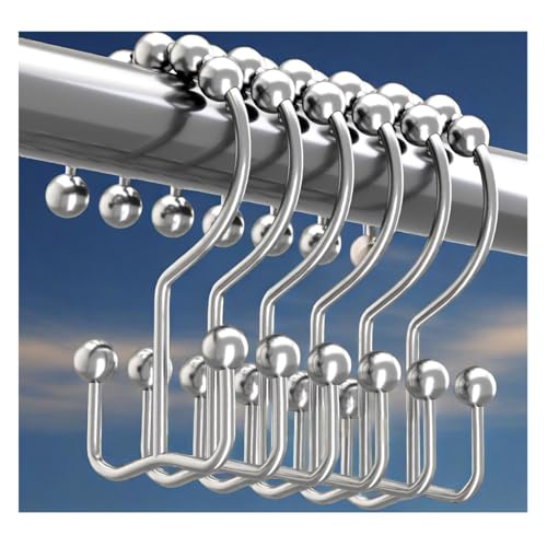 Shower Curtain Hooks Rings, Rust Resistant Metal Double Glide Shower Hooks Rings for Bathroom Shower Rods Curtains, Set of 12 Hooks - Chrome - color: Chrome