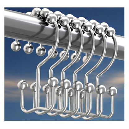 Shower Curtain Hooks Rings, Rust Resistant Metal Double Glide Shower Hooks Rings for Bathroom Shower Rods Curtains, Set of 12 Hooks - Chrome - color: Chrome