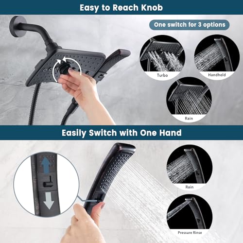 BRIGHT SHOWERS High Pressure Dual Shower Head Combo, Oil Rubbed Bronze Rainfall Showerhead with Detachable Handheld, 60" Stainless Steel Hose, Four Spray Settings - color: Oil Rubbed Bronze, size: 1.8 Gallon Per Minute