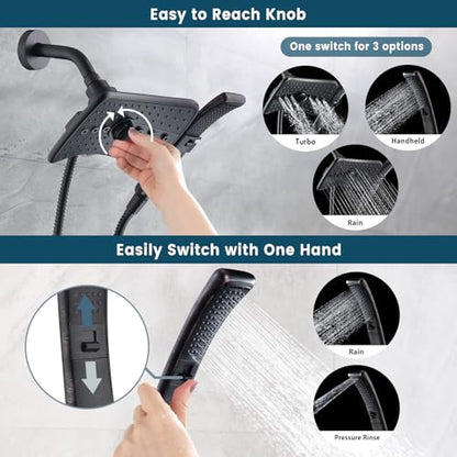 BRIGHT SHOWERS High Pressure Dual Shower Head Combo, Oil Rubbed Bronze Rainfall Showerhead with Detachable Handheld, 60" Stainless Steel Hose, Four Spray Settings - color: Oil Rubbed Bronze, size: 1.8 Gallon Per Minute