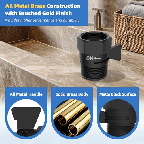 Hibbent All Metal 1 Pack Shower Head Flow Control Valve, G1/2 Brass Shut-off Valve with Metal Handle Lever, Shut OFF Water Flow Control Regulator for Handheld Shower, or Bidet Sprayer, Matte Black - color: Black